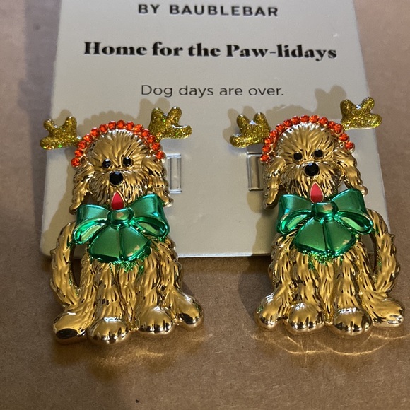 SUGARFIX by BaubleBar Home for the Paw-lidays Earrings  NWT Labradoodle Dog Bow - Picture 5 of 6